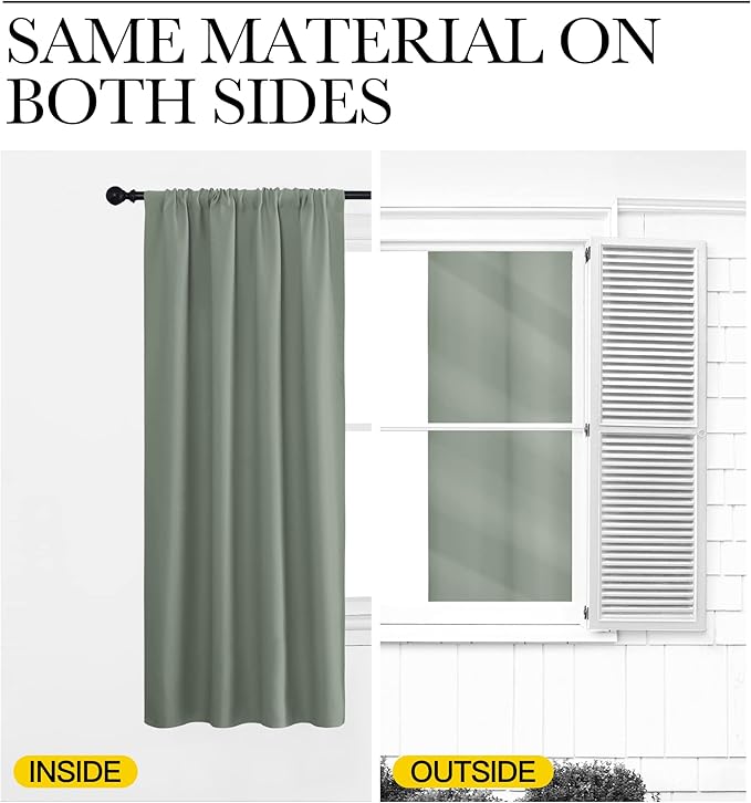 NICETOWN Window Curtains Blackout Drapes - Thermal Insulated Solid Rod Pocket Blackout Curtains/Draperies for Living Room (Sage Green, One Pair, 34 by 84-Inch)