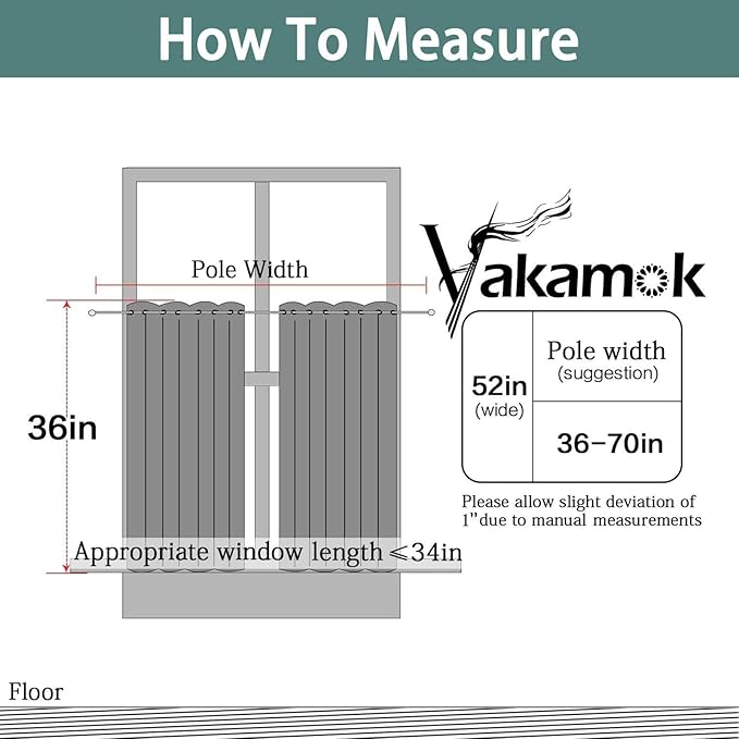 Yakamok 36 Inch Curtains Blackout Window Curtains for Kitchen, Grommet Room Darkening Thermal Insulated Sunlight Block Drapes for Living Room, W 52 x L 36, Beige, 2 Panels