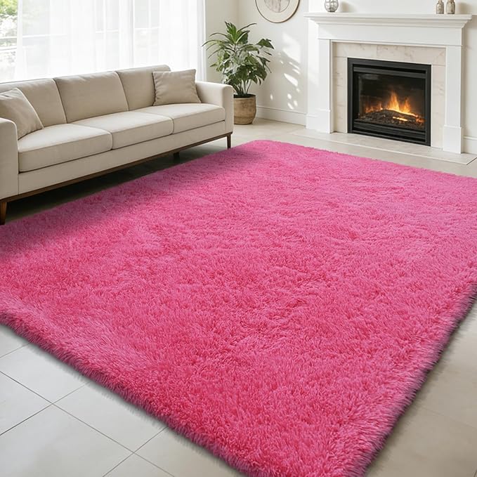 8x10 Fluffy Area Rugs for Living Room,Shag Area Rug for Bedroom,Soft Fuzzy Rug Non-Shedding Indoor Plush Carpet for Kids Bedroom Nursery Home Decor,Hot Pink