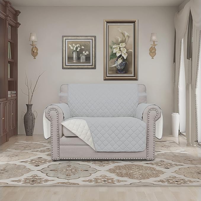 Easy-Going Oversized Chair Sofa Slipcover Reversible Sofa Cover Water Resistant Couch Cover Furniture Protector Cover with Elastic Straps for Pets Dog (Oversized Chair, Light Gray/Ivory)
