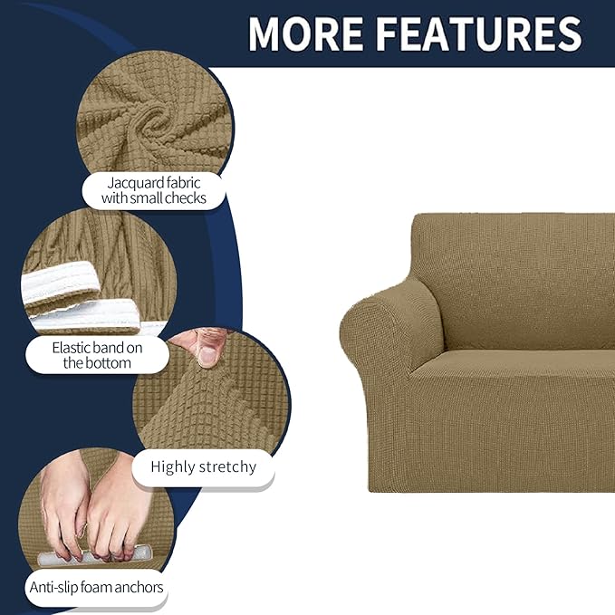 Cupuamon 2026 New Stretch Oversized Sofa Slipcovers Couch Sofa Cover for 4 Seater Furniture Protector Covers with Elastic Bottom Jacquard Fabric Small Checks for Pets, Kids - Tan