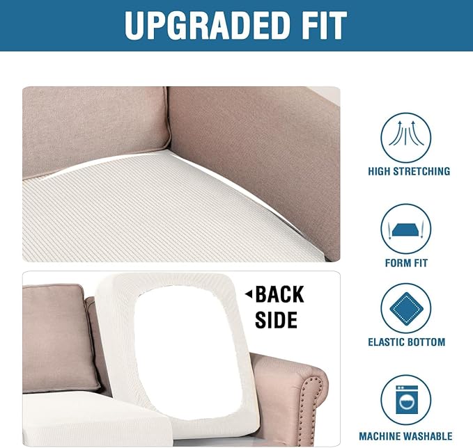 H.VERSAILTEX Super Stretch Individual Seat Cushion Covers Sofa Covers Couch Cushion Covers Slipcover Sets Thick Jacquard Textured Twill Fabric (1 Piece Sofa Cushion Cover, Porcelain White)