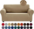 Joccun Stretch Loveseat Couch Cover Slipcover, 1-Piece Sofa Cover for 2 Cushion Couch Spandex Jacquard Washable Furniture Protector Cover for Living Room,Kids,Pets（Loveseat,Tan）