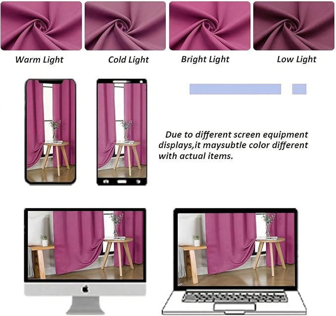 Simplebrand Ava Hot Pink Blackout Curtains for Bedroom 72 Inch Length 2 Panels Set, Privacy Thermal Insulated Rod Pocket Door Window Curtains for Patio French Door Front Door, W40 x L72 Inch