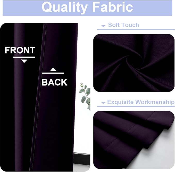 Simplebrand Ava BlackBerry Blackout Curtains for Bedroom 84 Inch Length 2 Panels Set, Solid Thermal Insulated Privacy Nursery Window Treatment Curtains Blackout Drapes, W40 x L84 Inch, BlackBerry