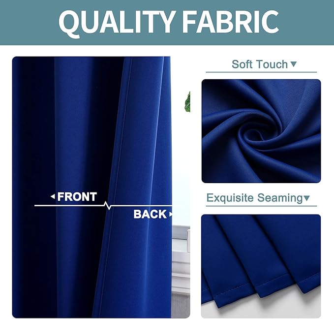 ChrisDowa Blackout Curtains 80 Inches Long 2 Panels Set for Living Room, Grommet Thermal Insulated Room Darkening Curtains for Bedroom (Royal Blue, 52 x 80 Inch)