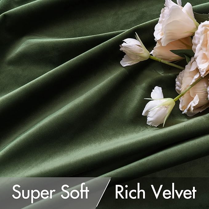 MIULEE Velvet Curtains 63 inch Length 2 Panels - Luxury Blackout Curtains for Bedroom Living Room Thermal Insulated Super Soft Window Drapes Back Tab, Olive Green, W52 x L63 inches