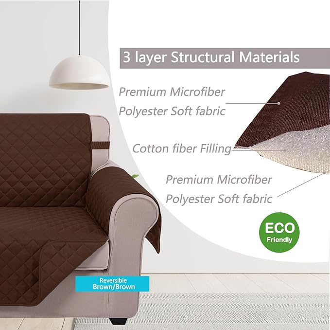 U-NICE HOME 4 Seater Sofa Cover 91 Inch Large Couch Covers for 4 Cushion Couch with Elastic Straps Water Resistant Furniture Protector Cover for Pets Cat (Sofa XX-Large, Brown/Brown)