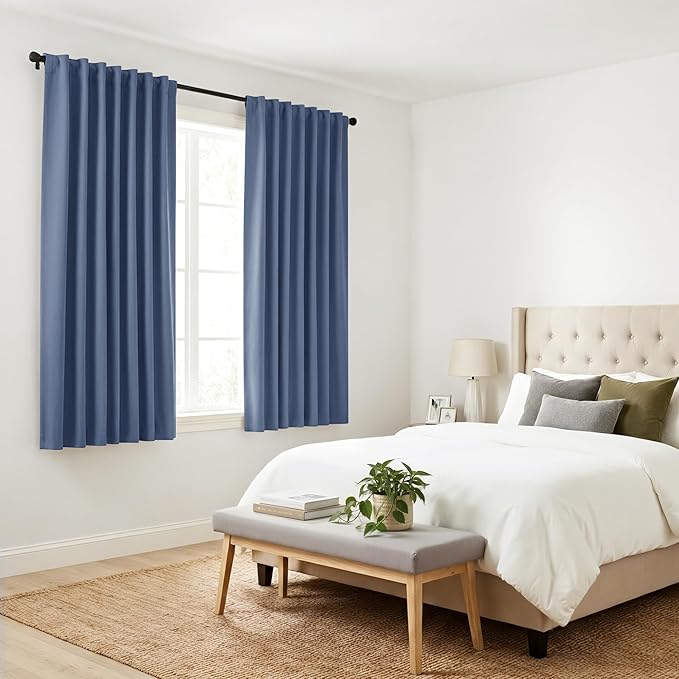 PONY DANCE Short Length Curtains for Kitchen, Small Drapes Tiers for Bathroom, Room Darkening Curtains for Bedroom, Wide 29 x Long 24 inches per Panel, Blue Haze, Set of 2