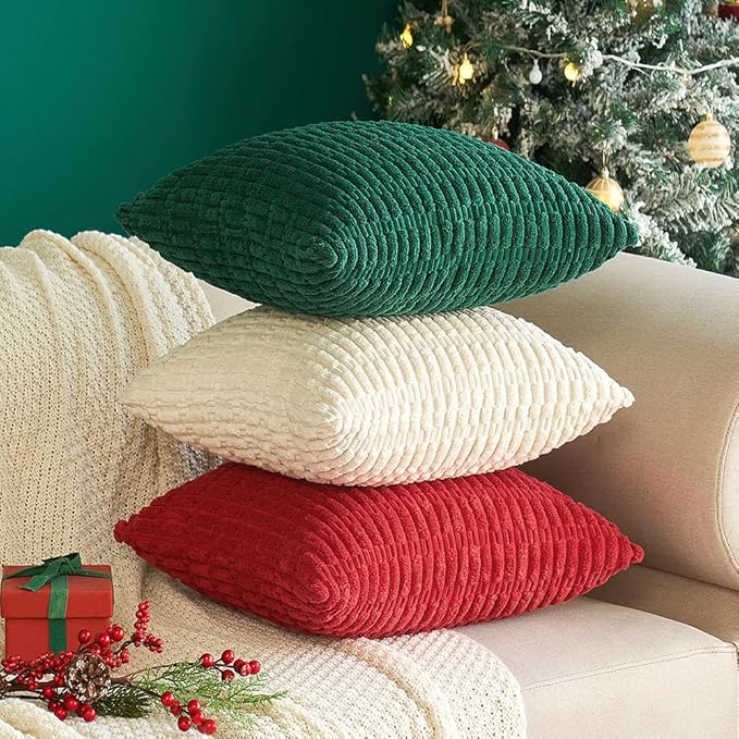 MIULEE Pack of 2 Dark Green Corduroy Decorative Euro Sham Pillow Covers 24x24 Inch Soft Boho Striped Throw Pillow Covers Modern Farmhouse Home Decor for Sofa Living Room Couch Bed