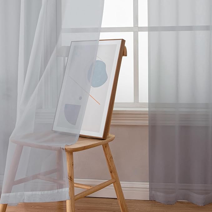Simplebrand Light Grey Sheer Curtains 72 Inches Long 2 Panels for Living Room, Rod Pockets Airy Window Treatments Voile Sheer Black Curtains Panels Lightweight for Front Back Patio Glass Door, 42" W