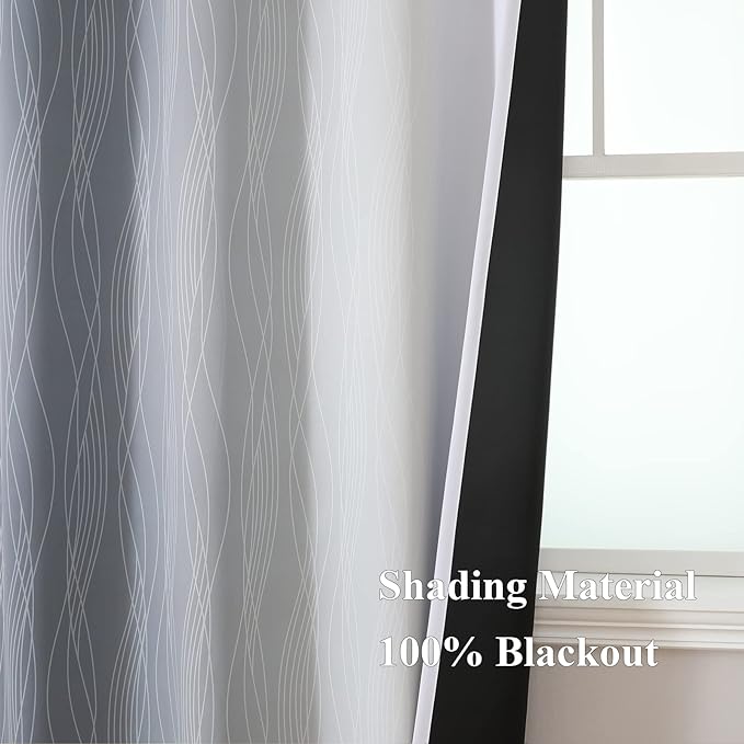 Estelar Textiler Grey and Greyish White Ombre Blackout Curtains 90 Inches Long 2 Panels Set, Thermal Insulated Drapes for Bedroom, Full Room Darkening Gray Grommet Curtains for Living Room,52Wx90L