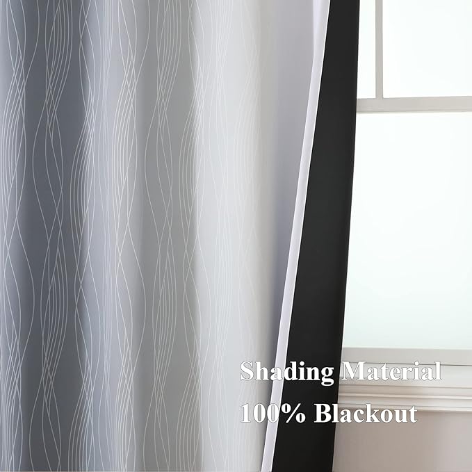 Estelar Textiler Full Room Darkening Greyish White and Grey Blackout Curtains 72 Inch Length 2 Panels Set, Ombre Thermal Insulated Full Light Blocking Grommet Gray Blackout Drapes for Bedroom, 52Wx72L