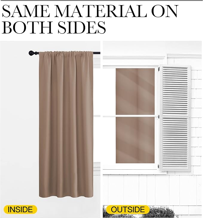 NICETOWN Kitchen Window Blackout Curtains - Window Treatment Thermal Insulated Rod Pocket Small Blackout Draperies/Drapes for Bedroom/Kitchen (Cappuccino, Set of 2, 34 in x 63 in (W x L))