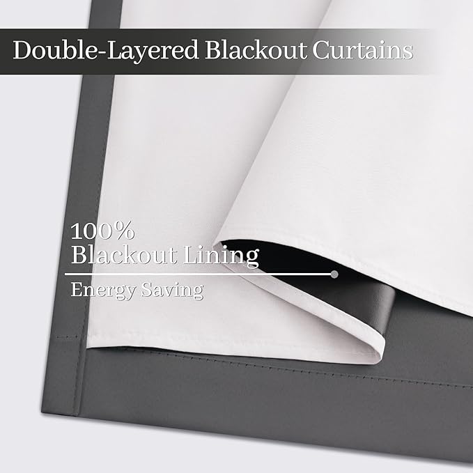 Yakamok Room Darkening 100% Blackout Curtains Grommet Window Treatments with 2 Thick Layers-Charcoal Grey Thermal Insulated Drapes Set of 2 Panels for Bedroom Living Room 38 Inches by 84 Inches Length