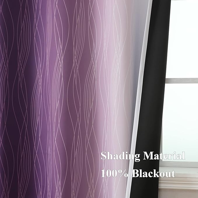 Estelar Textiler Purple and Greyish White Room Darkening Blackout Curtains 84 Inches Long for Living Room, Thermal Insulated Ombre Light Blocking Grommet Blackout Drapes for Bedroom, 42Wx84L, 2 Panels