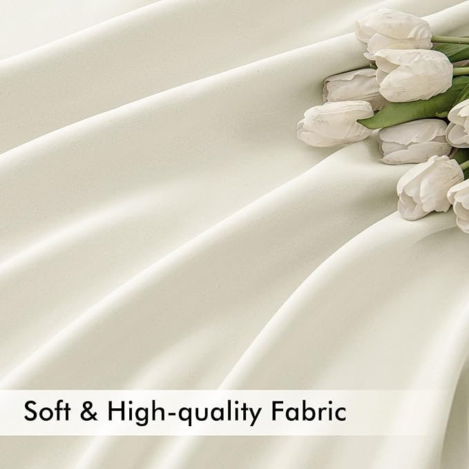 MIULEE Cream Back Tab Blackout Curtain 96 Inch Long 2 Panels Set for Bedroom, Rod Pocket/Pinch Pleat Thermal Insulated Living Room Darkening Pleated Light Blocking Floor to Ceiling Drape