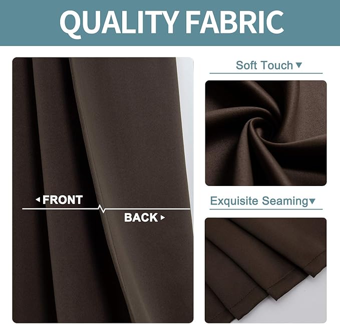 ChrisDowa Small Window Curtains for Kitchen and Bedroom - Grommet Short Thermal Insulated Room Darkening Curtains (2 Panels, Brown, 52 x 36 Inch)