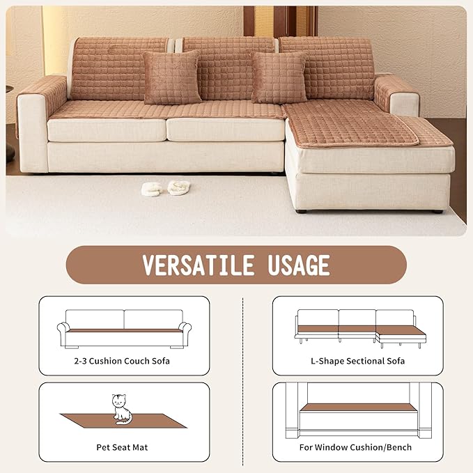 Velvet Couch Covers for Dogs, Dog Sectional Couch Covers, Pet Couchs Cover for 2-3 Seater, Couchs Protector for Dogs, Sectional Sofa Cover for Pet Washable(1PC,Dark Brown,27.6"×70.9")