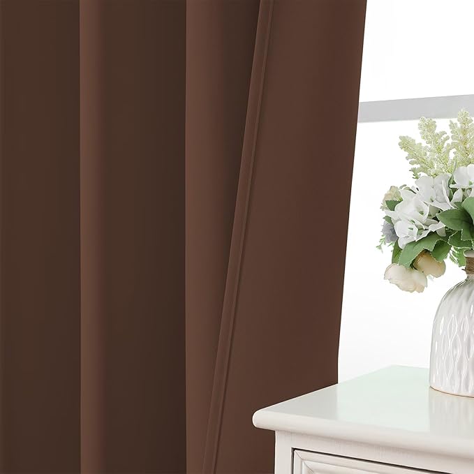 CUCRAF Brown Blackout Curtains 72 inch Length 2 Panels Set, Rod Pocket Room Darkening Drapes for Bedroom Living Room, Insulated Thermal Light Blocking Window Curtain (W52 x L72 Inch)