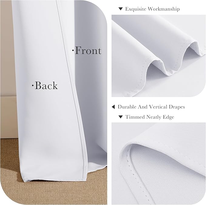 PONY DANCE 50% Light Filtering Curtains 96 inch Long, Non-See-Through Curtains for Bedroom, Thermal Insulated Drapes for Living Room Window with Back Tab, 52 x 96 Inch,2 Panels Set, Pure White