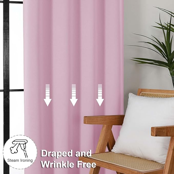 Simplebrand Ava Pink Blackout Curtains for Bedroom 84 Inch Length 2 Panels Set, Solid Thermal Insulated Privacy Nursery Window Treatment Curtains Blackout Drapes, W50 x L84 Inch, Pink