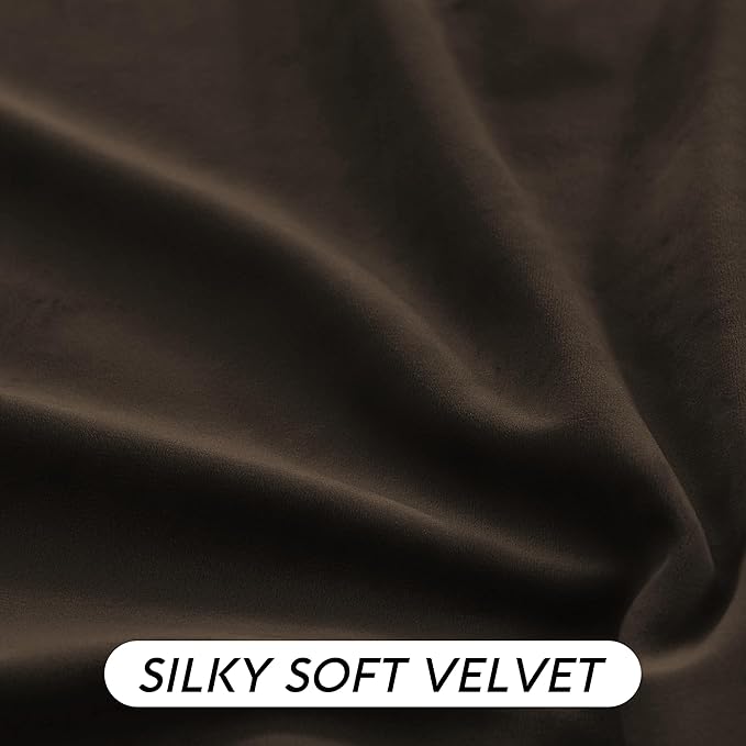 RYB HOME Brown Velvet Curtains 84 inches with Hook Belt, Soft Fabric Room Darkening Thermal Insulated Luxurious Home Decor Curtains for Living Room Bedroom, W 42" x L 84", 2 Panels Set