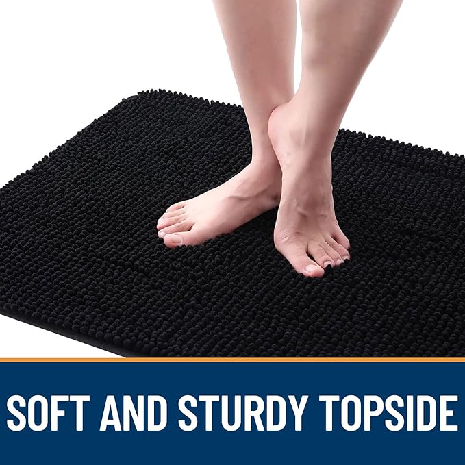 OLANLY Dog Door Mat for Muddy Paws 54x24, Absorbs Moisture and Dirt, Absorbent Non-Slip Washable Doormat, Quick Dry Chenille Mud Mat for Dogs, Entry Indoor Entryway Carpet for Inside Floor, Black