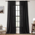 Black Linen Curtains 144 inches Long for Bedroom Back Tab Light Filtering Privacy Semi Sheer Black Curtains Living Room Boho Rustic Farmhouse Cotton Textured Gauze Curtain 2 Panel Set