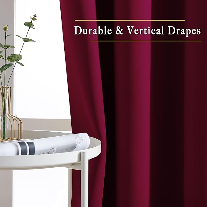 NICETOWN 84 inches Bedroom Curtains Panels - Functional Blackout Curtains/Panels for Bedroom, Thermal Insulated, Privacy Assured (Set of 2, 52 x 84 inches, Wine Red)
