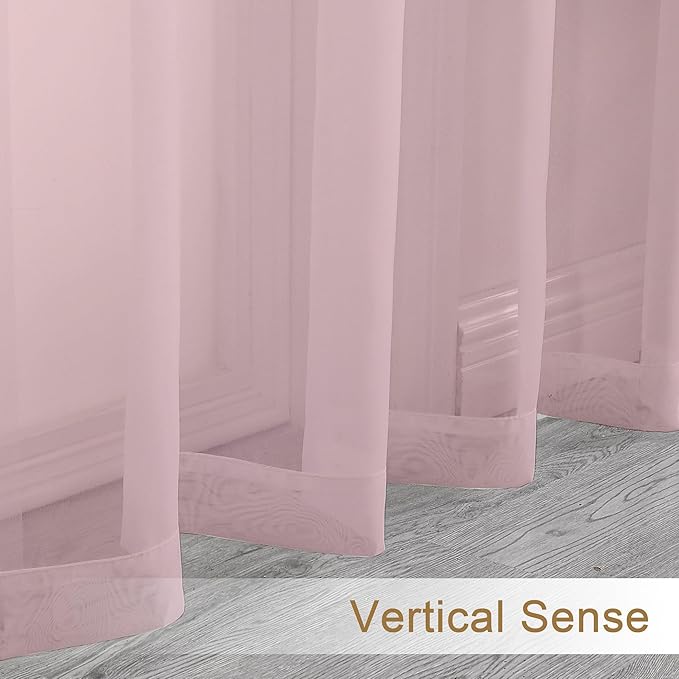 Chyhomenyc Sheer Valance Tiers Curtains 2 Panels, Elegant Light Filtering Rod Pocket Voile Window Treatment Drapes for Living Room Bedroom Bathroom Farmhouse Patio Wedding, 42Wx96L, Blush Pink