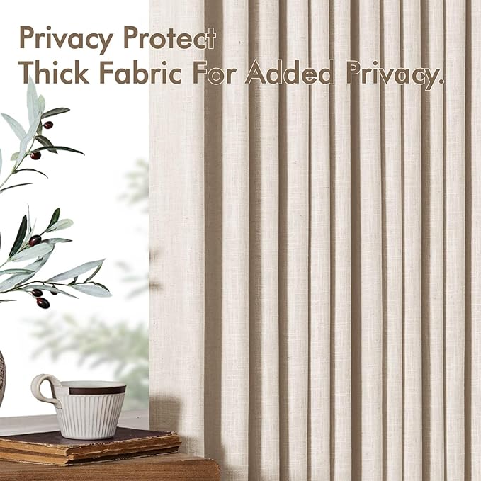 MIULEE Pinch Pleated Thick Linen Curtains 84 Inches Long 2 Panels for Living Room Bedroom, Linen Textured Memory Trained Drapes Pleat Back Tab Light Filtering Cream Ivory Window Curtains with Hooks