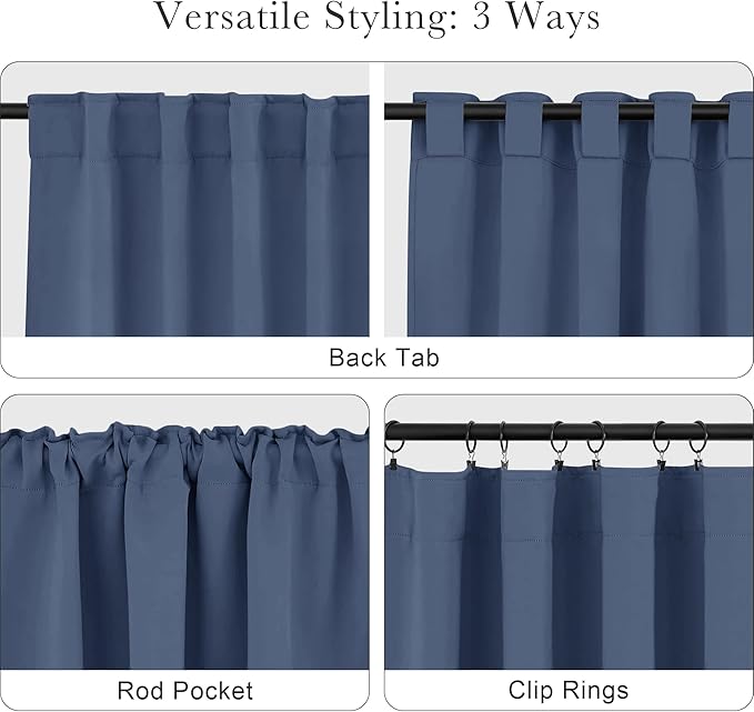 Pony Dance Blackout Curtain Panels for Kitchen, Cafe Curtains for Bathroom, Room Darkening Blackout Draperies Window Treatment Tiers (2 Panels, Blue Haze, 34x45 Inch)