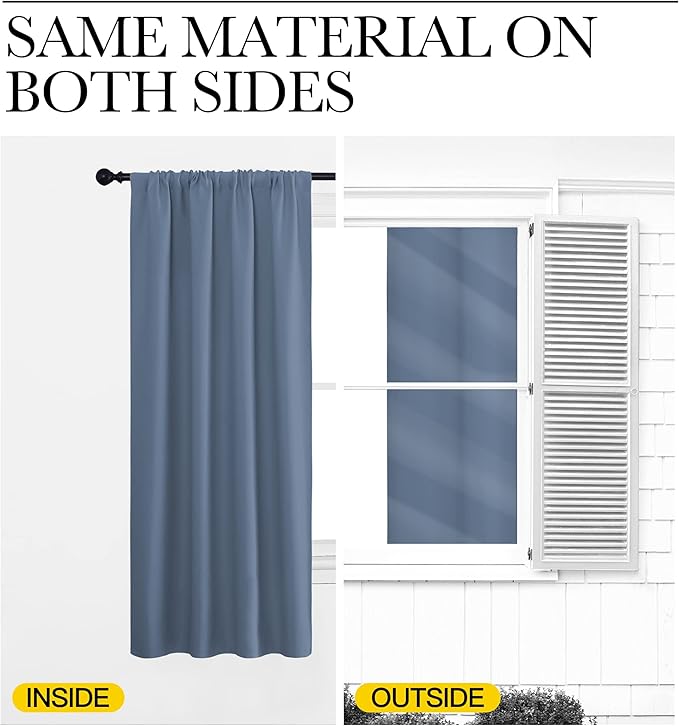 NICETOWN Blackout Curtains Window Draperies - Window Treatment Thermal Insulated Solid Room Darkening Drapes for Bedroom (Stone Blue, Set of 2 Panels, 34 by 84 inches Long)