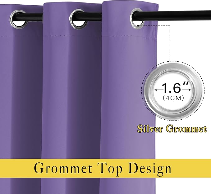 NICETOWN Blackout Lilac Purple Curtains & Drapes for Bedroom - Noise Reducing Thermal Insulated Solid Grommet Room Darkening Window Drapes for French Door (2 Panels, 66 x 90 Inch)