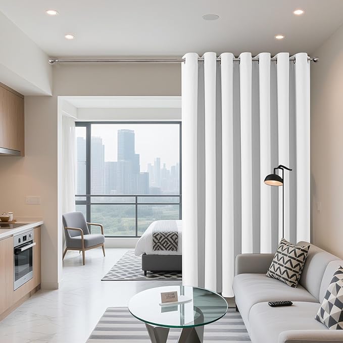 Joydeco Blackout Patio Sliding Door Curtains 90 Inches Long, Grommet Privacy Room Divider Curtains, Extra Wide Thermal Blackout Drapes for Bedroom Living Room (Pure White, 60Wx90L, 1 Panel)