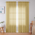 Simplebrand Gold Sheer Curtains 90 Inches Long 2 Panels, Light Filtering Rod Pocket Solid Color Window Sheer Curtain Panels, Elegant Curtains & Drapes for Living Room, Bedroom, 59" W x 90" L