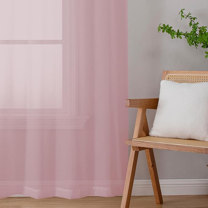 Chyhomenyc Sheer Valance Tiers Curtains 2 Panels, Elegant Light Filtering Rod Pocket Voile Window Treatment Drapes for Living Room Bedroom Bathroom Farmhouse Patio Wedding, 42Wx96L, Blush Pink