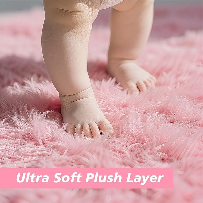 Shag Area Rug for Bedroom 4x6,Pink Fluffy Area Rugs for Living Room,Soft Fuzzy Rug Non-Shedding Indoor Plush Carpet for Kids Bedroom Nursery Dorm Home Decor