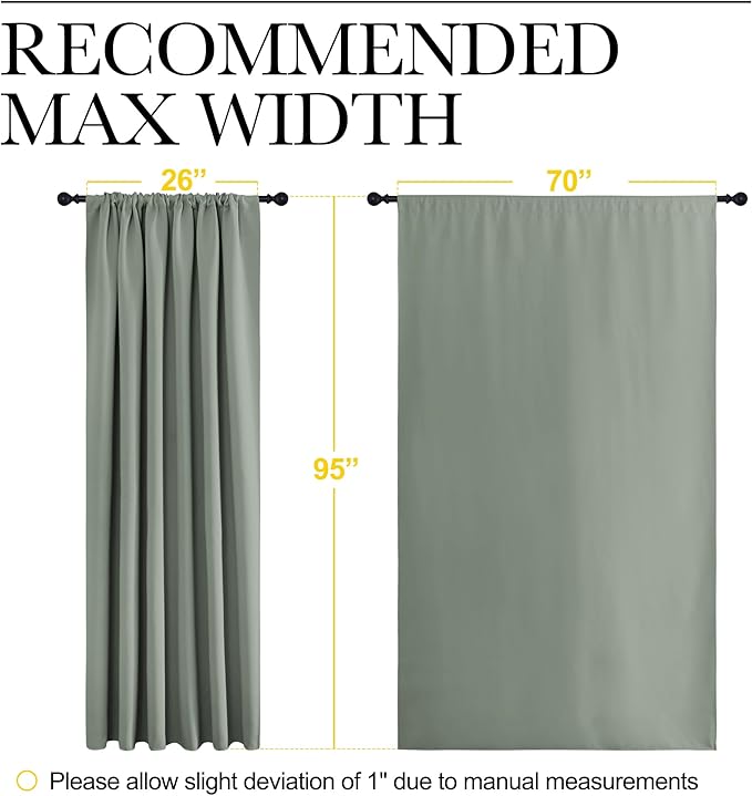 NICETOWN 2 Panels Blackout Curtains, Rod Pocket Thermal Insulated Drapess for Bedroom, Privacy Protection Easy-Care Heavy Duty Curtains for Living Room/Dining Room, W70 x L95 inches, Greyish Green