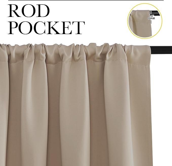 NICETOWN Blackout Curtains for Bedroom, Blackout Curtain Panels, Taupe, 1 Pair, 42 by 45-inch, Window Treatment Energy Saving Thermal Insulated Solid Rod Pocket Blackout Drapes/Draperies