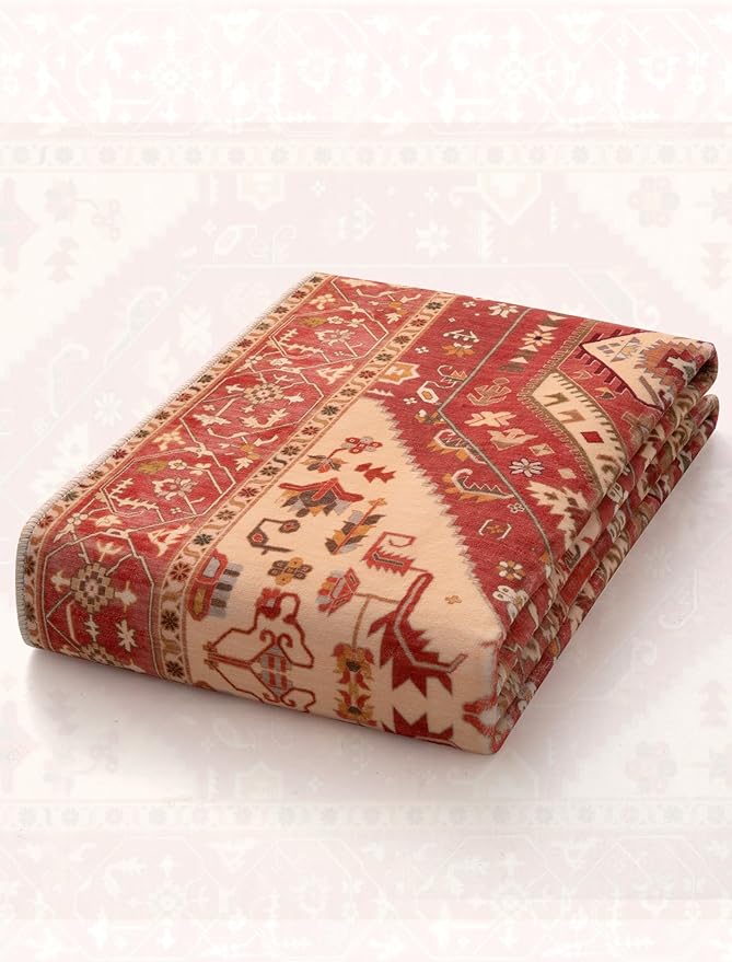 SERISSA Area Rug 3x5 Boho Rugs for Bedroom, Washable Non-Slip Living Room Rug, Ultra Soft Print Distressed Vintage Red Rug Low-Pile Throw Carpet for Entry Kitchen Bedroom Nursery Dorm Decor