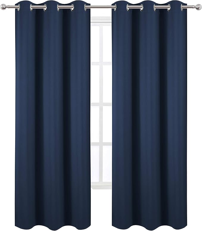 LEMOMO Navy Thermal Blackout Curtains/38 x 84 Inch/Set of 2 Panels Room Darkening Curtains for Bedroom