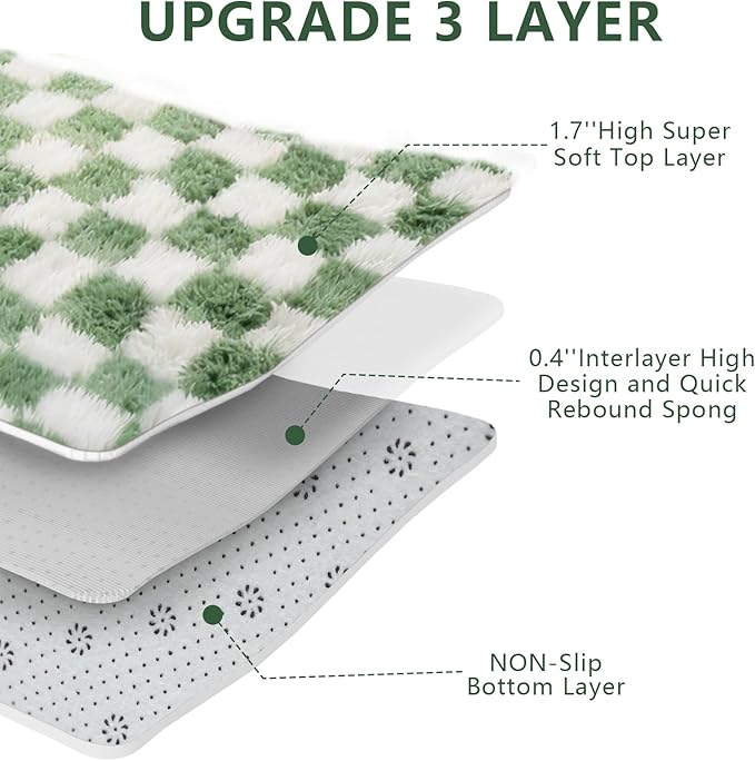Area Rugs for Bedroom Living Room,6x9 Green and White Fluffy Soft Checkered Rug Fuzzy Shag Shaggy Carpet, Indoor Plush Floor Rugs for Kids Boys Girls Teen Dorm Nursery Home Decor
