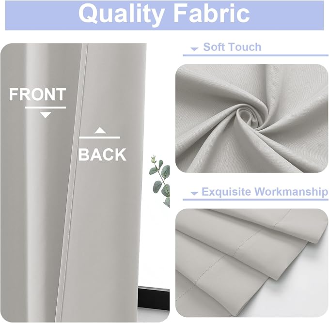 Simplebrand Ava Natural Blackout Curtains for Patio 108 Inches Long 2 Panels Set, Solid Thermal Insulated Room Darkening Rod Pocket Window Treatment Curtains Blackout Drapes, W50 x L108 Inch, Natural