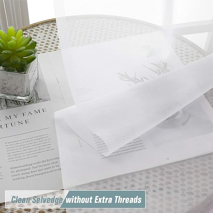 White Small Sheer Curtains 2 Panels Set, Kitchen Curtains 24 Inch Length, Elegant Light Filtering Short Window Drapes for Living Room Bedroom, Dual Rod Pocket Design, 2x42Wx24L Inches