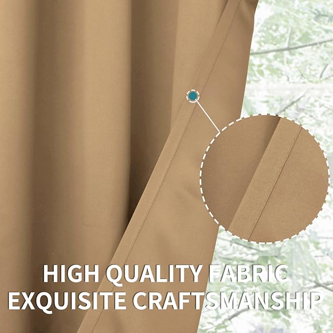 BGment Blackout Curtains for Bedroom - Grommet Thermal Insulated Room Darkening Curtains for Living Room, Set of 2 Panels (52 x 72 Inch, Khaki)
