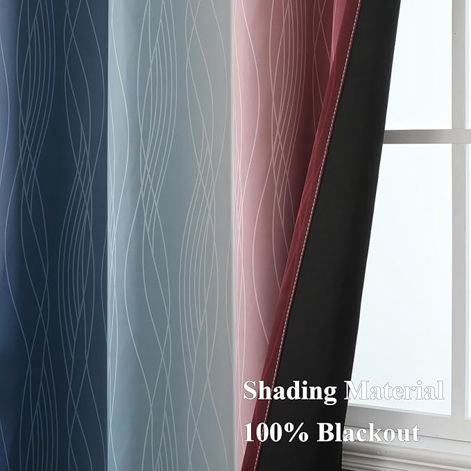 Estelar Textiler Burgundy Red and Navy Blue Ombre Blackout Curtains 84 Inches Long for Living Room, Energy Saving Thermal Insulated Room Darkening Grommet Window Drapes for Bedroom, 52Wx84L, 2 Panels