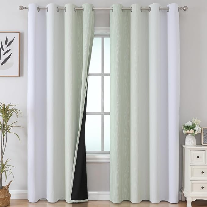 Estelar Textiler Sage and Grayish White Blackout Curtains 108 Inches Long, Thermal Insulated Drapes for Bedroom, Full Light Blocking Energy Saving Long Curtains for Living Room, 52Wx108L, 2 Panels