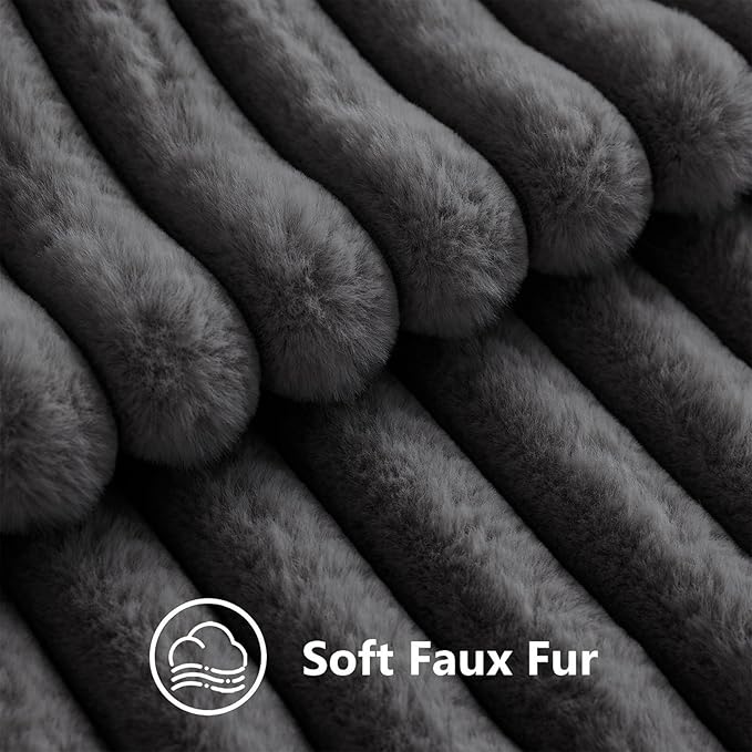 decorUhome Cozy Faux Fur Throw Pillow Covers 18x18 Set of 2 Decorative Soft Plush Striped Modern Farmhouse Boho Couch Pillow Cases with Velvet Back for Sofa Bed Living Room, Dark Grey